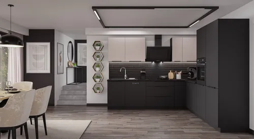 Winkelküche SIENA + ARONA 280x270 cm - Küchenzeile in trendigem Kaschmir Schwarz, bietet viel Stauraum und moderne Eleganz für Ihre Küche.