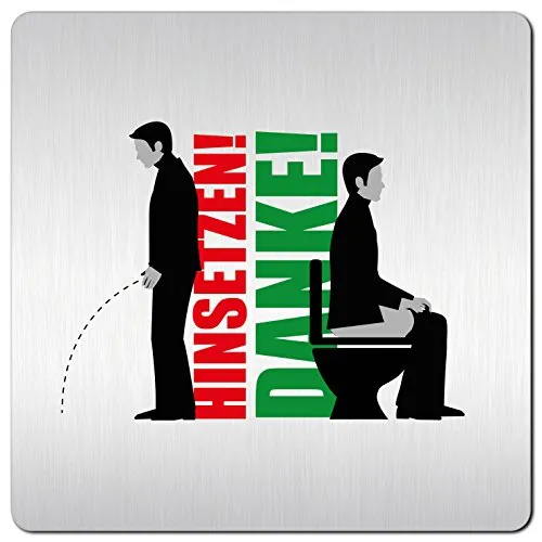 Türschilder24 XXL Schild - Türschild (B) • 125 x 125 mm • Bitte im sitzen pinkeln - Nicht im Stehen pinkeln 004 • 1,5 mm Aluminium Vollmaterial • 100% Made in Germany