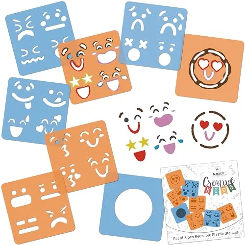 NAKLEO Schablonen Malen für Kinder, 8 Stück Set 15x15cm Emotes, Kinder Kreatives Zeichenschablonen, Kunststoff Wiederverwendbar Malschablone DIY Handwerk, Papier Wand Holz Stoff