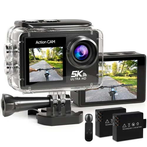 Strex Action Cam 5K - 50MP, 60FPS, 30M wasserdicht - Action-Cam mit 5K Videoqualität und 50MP, ideal für Abenteuer unter Wasser bis 30M. Inklusive Zubehör und externem Mikrofon für optimale Tonqualität und einfache Bedienung.