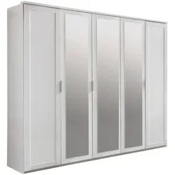 Mid.you Drehtürenschrank Wimex Nadja, Weiß, Glas, Holzwerkstoff, 3 Fächer, 225x210x58 cm, erweiterbar, Typenauswahl, Beimöbel erhältlich, in verschiedenen Größen Schrankfront mit Spiegel, Schlafzimmer, Kleiderschränke, Drehtürenschränke