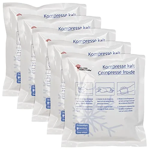 newgen medicals Einweg Kühlpack 5er-Set - Kälte- & Wärmekompressen zur Behandlung von Schmerzen & Fieber, sofort verwendbar ohne Vorkühlen, kühlt bis zu 30 Minuten - ideal bei Sportverletzungen und Erste Hilfe.