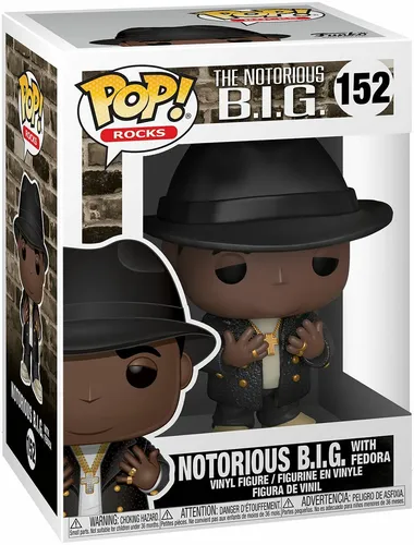 Notorious B.I.G. Fedora Hut Figur - Funko POP! Rocks #152 - Sammelfigur von Notorious B.I.G., 10 cm groß aus hochwertigem Vinyl, ideal für Rap- und Hip-Hop-Fans, originalverpackt und perfekt zum Sammeln.