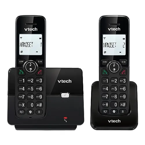 VTech CS2001 Schnurlostelefon Home Duo, Festnetztelefon, DECT-Telefon, einfach zu bedienen, extra Starkes Hören, Freisprecheinrichtung, Anrufer-ID, Hintergrundbeleuchtung, Schwarz