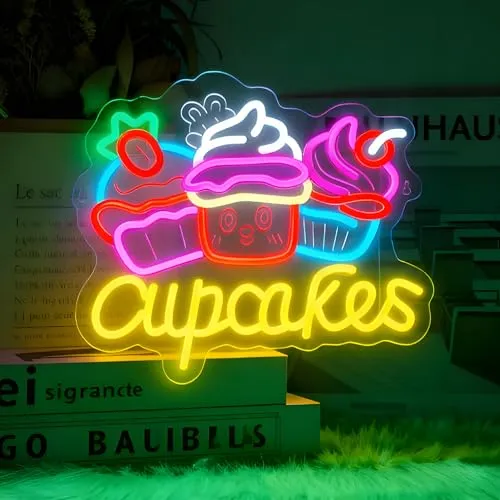 Cupcakes Neon Schild, LED Bunt Cake Neon Sign für Wand Deko, Dimmbare Neonlichter USB Power für Business Dessert Shop Store Restaurant Küche Bäckerei Café Home Geburtstags Party