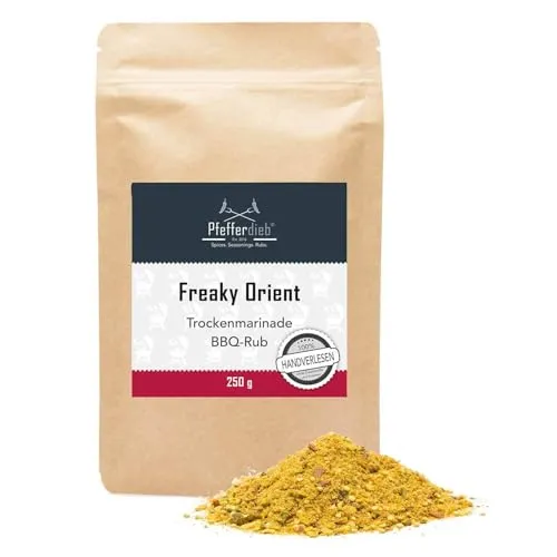 Freaky Orient Premium BBQ Rub | Grillgewürz & Trockenmarinade für Fleisch, Fisch | orientalisches Gewürz mit Chili & Kurkuma | 250g - Pfefferdieb®