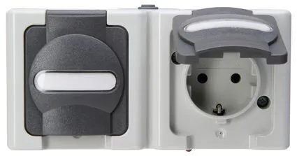 Kopp 131256002 Blue Elec. 2fach Schutzkontakt-Steckdose waag. Aufputz IP44