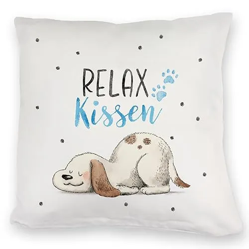 Sofakissen flauschig Hund mit Spruch Relax Kissen Dekokissen mit Füllung und Bezug 40x40 mit Motiv