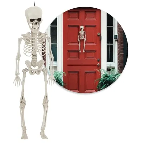 com-four® 40cm Deko Skelett für Halloween - Skelett aus Kunststoff zum Hängen - Skelett mit Grusel-Faktor für Halloween, Fasching, Mottopartys (L - 1 Skelett - 40cm)