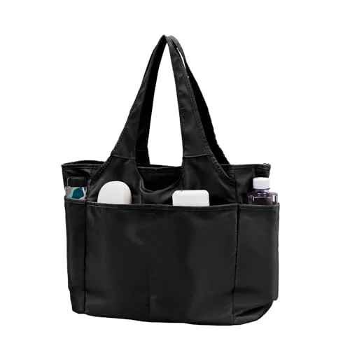 CCAIPU Tasche Damen Shopper große Wasserdicht Handtasche Schultertasche mit Reißverschluss Shopping Beuteltasche Tote Bag für Reisen Yoga Sport täglich (Schwarz)