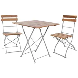 3-tlg Biergartenmöbel Bistroset mit Klapptisch und 2 Stühlen - Gartenmöbel-Set aus Akazienholz und pulverbeschichtetem Stahl, ideal für Balkon und kleine Terrassen. Klappbar für platzsparende Lagerung, wetterfest und pflegeleicht.