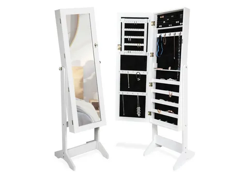 Tectake Standspiegel Schmuckschrank mit Ganzkörperspiegel, weiß