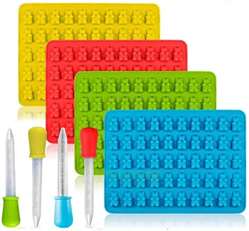 4er-Pack Süßigkeiten-Silikonformen & Eiswürfelschalen, 50er-Silikon-Süßigkeitenformen für Schokoladenformen, Gelee, Gummibärchen-Seifenformen, mit 4 Tropfen (18,5 * 13,5 * 1 cm)