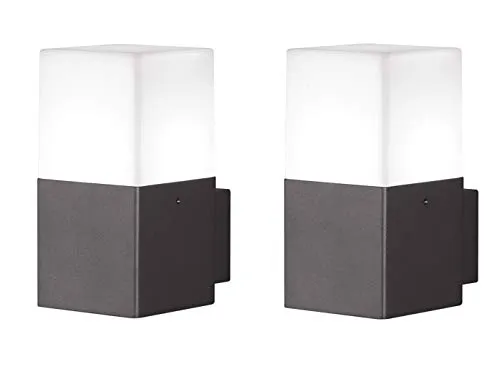 2-er SET eckige Außen-Wandleuchten in Anthrazit - Lampen mit hochwertigem Aluminium-Korpus und IP44 Schutzklasse, ideal für den Außenbereich. Inklusive 2x austauschbaren E14 LEDs für warmweißes Licht.