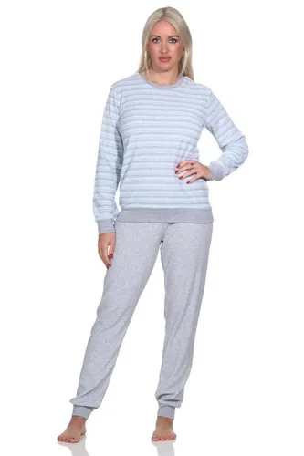 Normann Pyjama Damen Frottee Schlafanzug langarm blau 44-46 - Bequemer Damen Schlafanzug in edler Streifenoptik, ideal für gemütliche Nächte. Hergestellt aus 70% Baumwolle für ein angenehmes Tragegefühl.