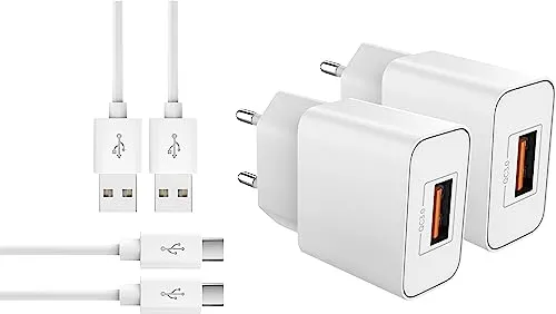 MyGadget 2X USB C Ladegerät Quick Charge - Netzteil QC 3.0 & 1m Typ C Kabel für Smartphone & Tablet u.a. Apple iPhone 15 I iPad Air Pro | Samsung S24 S23 - Weiß