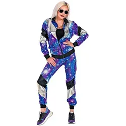 W WIDMANN MILANO Party Fashion - 80er Jahre Disco Trainingsanzug - Kostüm-Outfit für Erwachsene im Retro-Style mit metallisierten Streifen, ideal für Fasching oder Disco-Partys, Größe L, für Herren und Damen geeignet.