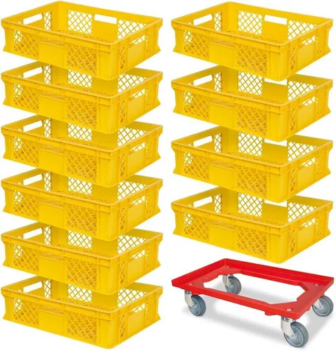 BRB-Lagertechnik Stapelbox Set mit Transportroller in gelb von BRB Lagertechnik