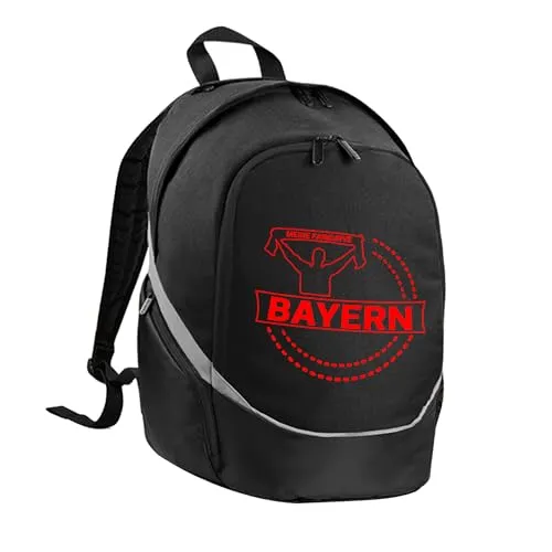 multifanshop Rucksack - Bayern - Meine Fankurve, schwarz - Hochwertiger Rucksack für Bayern-Fans mit Feuchtfach, Netztasche und Kopfhörerausgang. Ideal für den Alltag und die Fankurve!