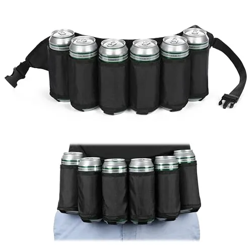 FunX Biergürtel Bierholster für 6 Bierflaschen oder Dosen - Verstellbarer Bierhalter für Festivals, JGA's, Parties, Karneval und Camping - 72-120 cm