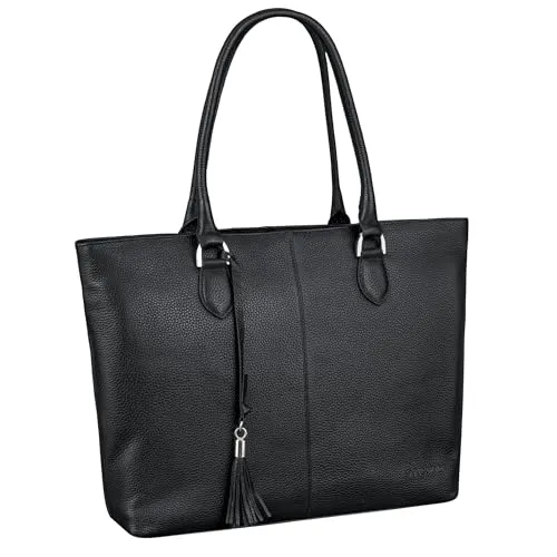 STILORD 'Callie' Echt Leder Shopper Tasche Damen Handtasche Groß - Tote Bag Leder-Tasche Vintage Schultertasche Frauen Henkeltasche Arbeitstasche mit Laptopfach 15.6 Zoll, Farbe:schwarz