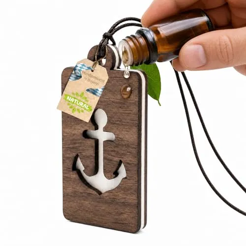 Duftbaum Auto [Anker] Holz Diffuser für ätherische Öle, 100% Nussbaum, Auto Duft mit verschiedene Designs, wiederverwendbar mit Filzpad, Handgefertigt in Bayern, Eleganter Lufterfrischer