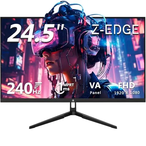 Z-Edge Gaming Monitor 24,5 Zoll 240Hz 1ms MPRT Full HD 1080P 16:9 LED Bildschirm VA Panel, 350cd/m² Helligkeit, FreeSync HDR10, DisplayPort1.4 & HDMI2.0, Unterstützt VESA 100x100mm