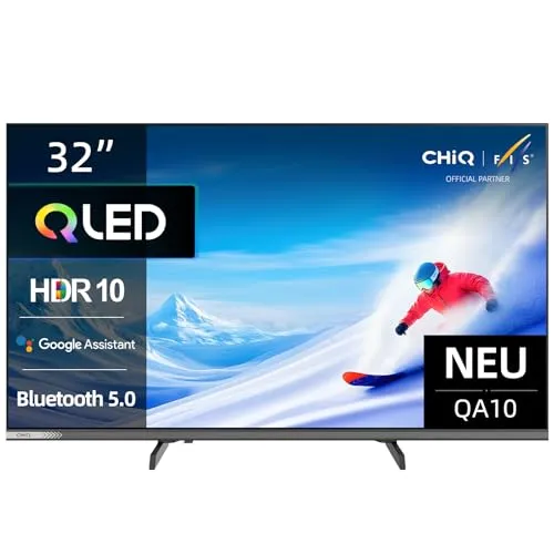 CHIQ 32QA10 32 Zoll(80 cm) Full-HD QLED Smart Google TV mit HDR10, Dolby Audio, Airplay, Chromecast, Integrierter Triple Tuner (DVB-C/T/T2/S/S2), Prime Video, Integrierter Google Assistant