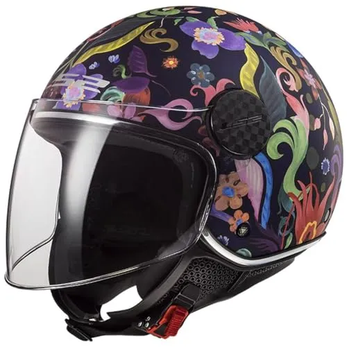 LS2 Jet-Motorradhelm SPHERE LUX II BLOOM Blue Pink, M - Motorradhelm aus widerstandsfähigem Polycarbonat mit optimaler Stoßdämpfung und hypoallergenem Innenraum. Inklusive zusätzlichem Dark Smoke-Bildschirm für besseren UV-Schutz.