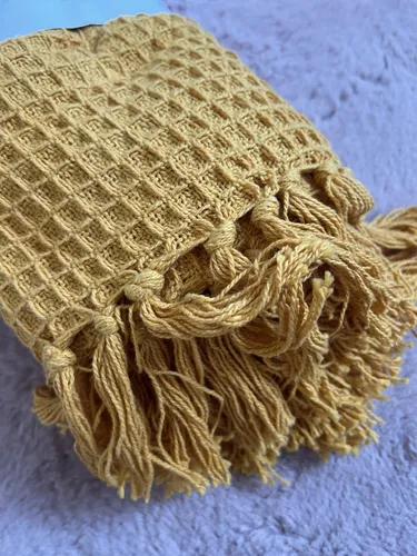 Wohndecke Waffelpique Senfgelb Decke  atmungsaktiv 100% Baumwolle 120x140 Neu