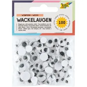 Folia Wackelaugen 7511, mit Wimpern, 6 verschiedene Größen, rund und oval, 100 Stück