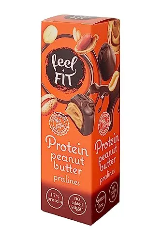 Feel FIT Protein Erdnussbutter-Pralinen in hochwertiger Milchschokolade, ohne Zuckerzusatz, 17% Eiweiß, glutenfrei 33 g (1 Packung)