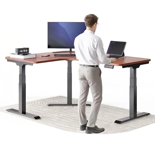 DESKSPACE Elektrisch verstellbarer Eckschreibtisch mit Speicherfunktion - Ergonomischer Eckschreibtisch für eine flexible Arbeitsweise. Der leise Motor ermöglicht sanftes Heben und Senken, während die Speicherfunktion individuelle Höhen schnell abrufbar macht. Ideal für gesundes Arbeiten.