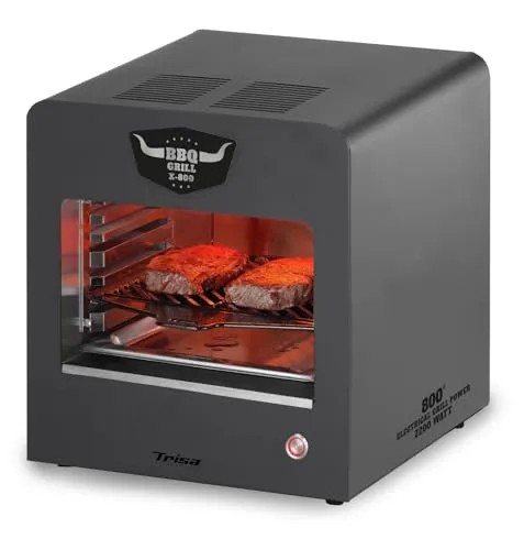 Trisa BBQ Grill X-800 2200W, 800°C Oberhitze, Indoor und Outdoor | Halogen-Infrarot, Indoor & Outdoor, inkl. Pizzastein & Pizzaschaufel, Grillrost, 2 Auffangschalen
