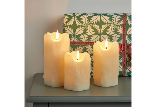 Lights4fun LED-Kerze TruGlow® LED Kerzen Echtwachs Trio mit Tropf-Effekt