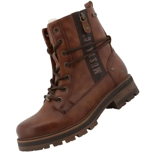 Mustang Damen TEX-Stiefelette gefüttert Braun - Wanderschuhe mit wasserabweisender TEX-Eigenschaft, ideal für Nässe und Kälte. Bequemes An- und Ausziehen durch Funktions-Reißverschluss und wärmendes Kunstfellfutter.