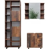 Vicco Badmöbel-Set Ilias, Eiche rustikal, 3 Teile - Badmöbel-Set in zeitlosem Design, inklusive Spiegelschrank, Waschbeckenunterschrank und Hochschrank. Bietet viel Stauraum und einfache Montage für ein ordentliches Bad.