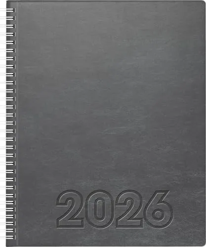 BRUNNEN Buchkalender 2026 - Manager Wt 7, grau - Kalender 2026 im praktischen Format 210×260 mm, mit halbstündlicher Einteilung und Kunstleder-Einband. Ideal für effektives Zeitmanagement im Beruf.