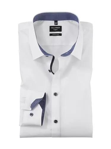 OLYMP Herren Oberhemd Langarm No. Six – Einfarbig in Weiss 00, super Slim Fit - Tops, T-Shirts & Hemden für Herren – Stilvolles, super slim Oberhemd mit Urban Kent Kragen, ideal für einen modernen Look im Büro oder Freizeit.