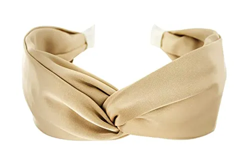 axy Breiter Haarreif mit raffinierten Knoten - Satin bezogen - Damen Haarreifen Stirnband Haarschmuck HRD3 (Beige)