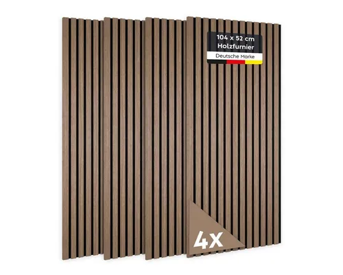 JELLE & JACOB Wandpaneel Akustikpaneele Holz Walnuss Furnier, Wandverkleidung, BxL: 52x104 cm, (4er Set, 4-tlg) angenehme Raumakustik & skandinavisches Design, 3D-Optik