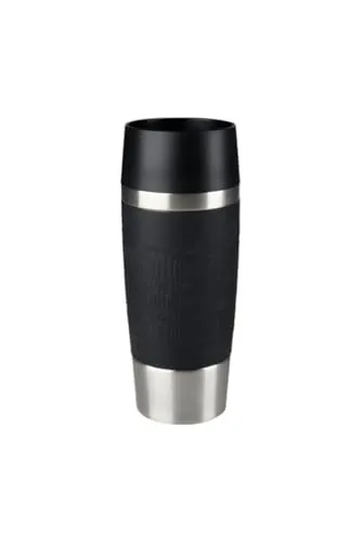 Emsa K30811 Travel Mug Thermobecher | 0,36 L | Quick Press Verschluss | PP | spülmaschinenfest | 100% dicht | 360° rundum trinken | Edelstahl/Schwarz
