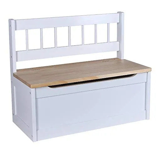 Home4Living Sitztruhe Kindersitztruhe - Weiße Truhenbank mit Stauraum - Sitzbank und Spielzeugtruhe in einem, mit praktischer Deckelbremse für mehr Sicherheit. Ideal für Kinderzimmer und bietet Platz für Spielzeug.