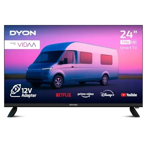 Dyon Smart 24 VX-V LED-Fernseher - Fernseher mit 24 Zoll, ideal für Camping und Reisen dank 12V-Anschluss. Genieße deine Lieblings-Apps wie Netflix und YouTube überall mit der VIDAA Smart TV-Plattform.