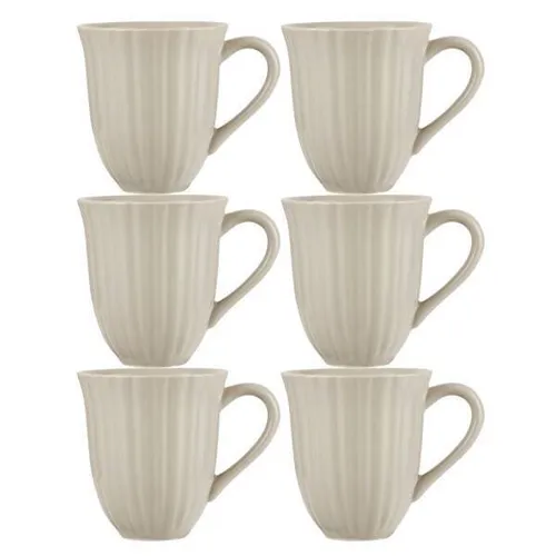 6er SET Becher, Tassen MYNTE Latte für 300ml creme beige Steingut Ib Laursen