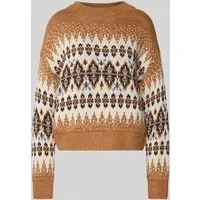 Oui Norwegerpullover mit Rundhalsausschnitt in Camel, Größe 42