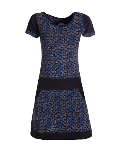 Vishes - Alternative Bekleidung - Damen Longshirt-Kleid Kurzarm Mini-Kleid Tunika-Kleid T-Shirtkleid Schwarz-Blau 46