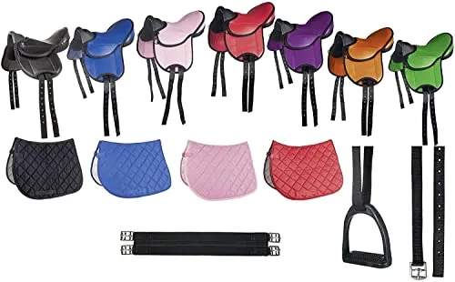 HKM 9346 Shettysattel-Set Beginner, Shetty Sattel inkl Schabracke Steigbügel Orange