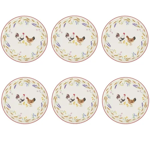 6er Set Frühstücksteller COUNTRY LIFE - Motiv Hühner, 19cm - Teller für Erwachsene im Landhausstil, spülmaschinengeeignet und ideal für ein gemütliches Frühstück mit Familie und Freunden.
