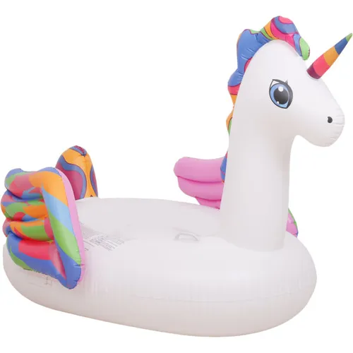 SunClub Einhorn Schwimmtier 222 x 132 x 123 cm mit Haltegriffen - Erlebe unvergesslichen Wasserspaß mit dem SunClub Einhorn Schwimmtier! Mit 2 Luftkammern und stabilen Haltegriffen für sicheres Vergnügen im Wasser. Ideal für Kinder und Erwachsene – das perfekte Highlight für deinen Sommer!